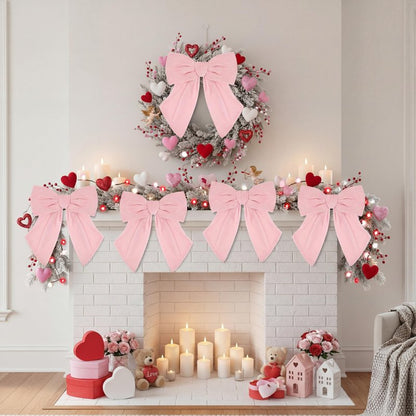 Riceshoot 5 Pcs Valentine's Day Velvet Bows 11'' x 16'' Large Velvet Ribbon Bow for Wreaths Pre-Tied Bowtie for Valentines Gift Wrapping Romantic Festive Party Decoration(Light Pink)