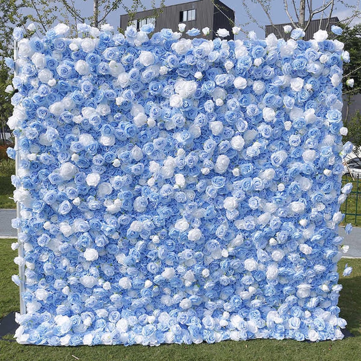 Artificial Flower Wall Backdrop Panels,Blue And White Roses Handmade Romantic Large Fabric-Based 3D Simulated Flower Wall Background Wall,Wedding Decoration Props Decorative C,3m*3m/10*10FT