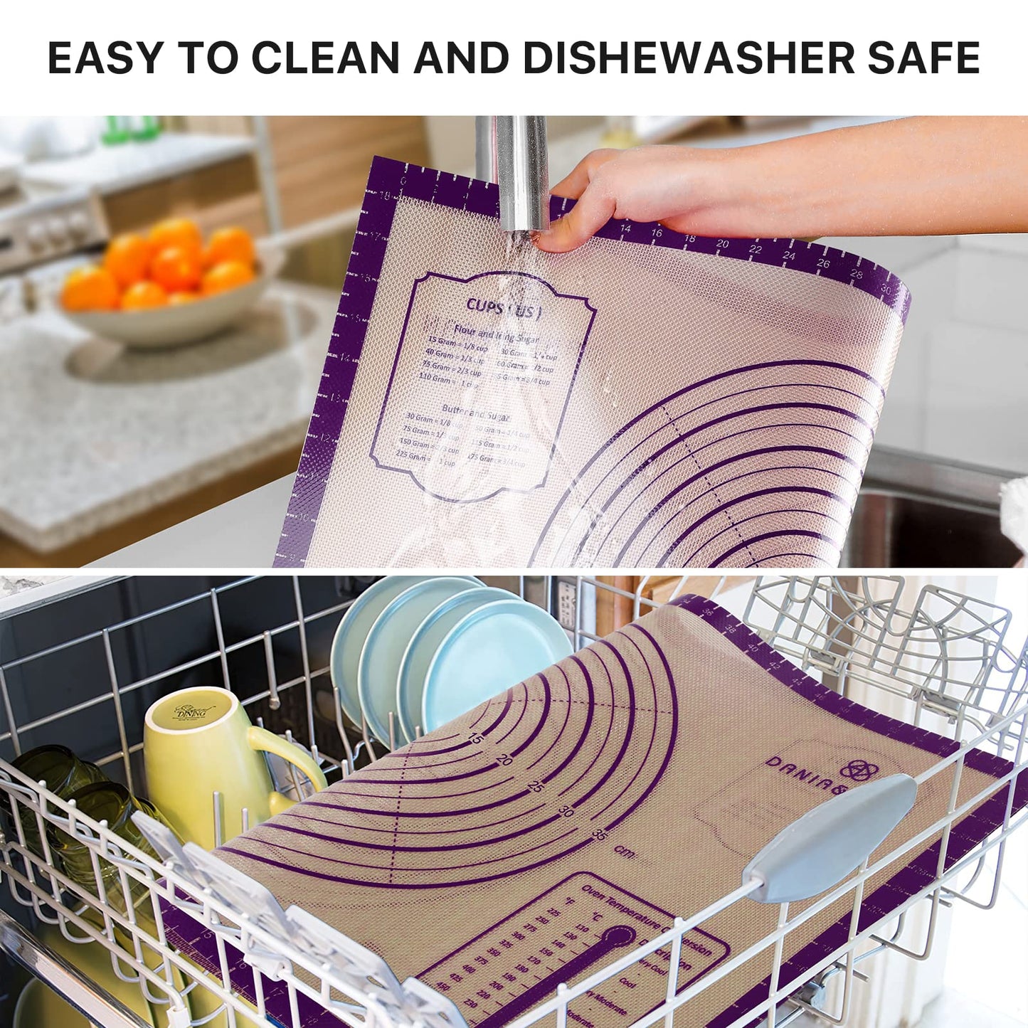 Baking Mat, 26" x 16" Silicone Extra Large Non Stick Baking Sheet Mat with Measurement Non-slip Dough Rolling Mat,Reusable Food Grade Silicone Counter Mat for Making Cookies,Macarons,Bread and Pastry