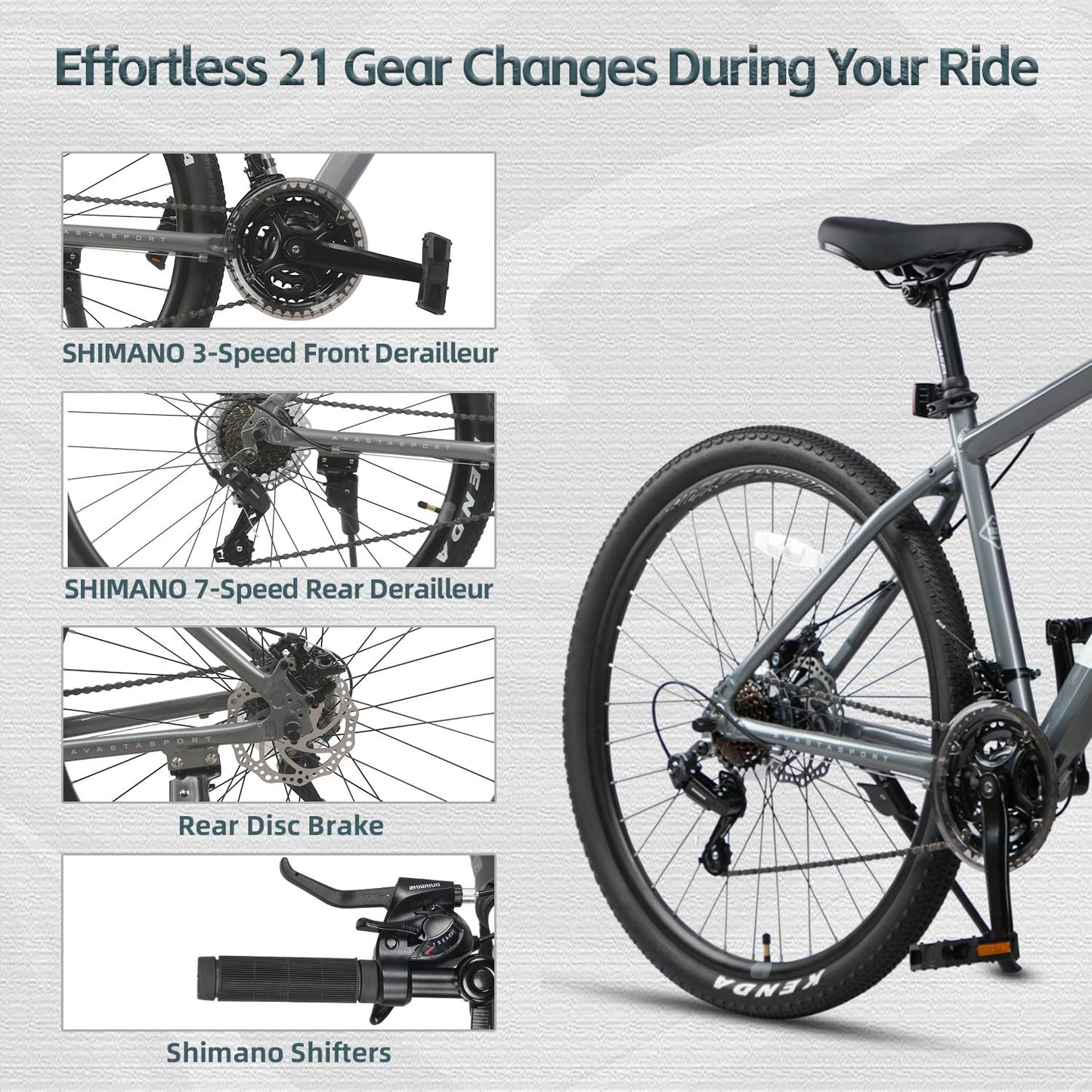 AVASTA 27.5-inch Mountain Bike for Man Male and Woman Female Adult with Lightweight Aluminum Alloy Frame and Dual Disc Brakes,Front Suspension,21-Speed Gear Shifters,Hidden Brake Cables,Golden
