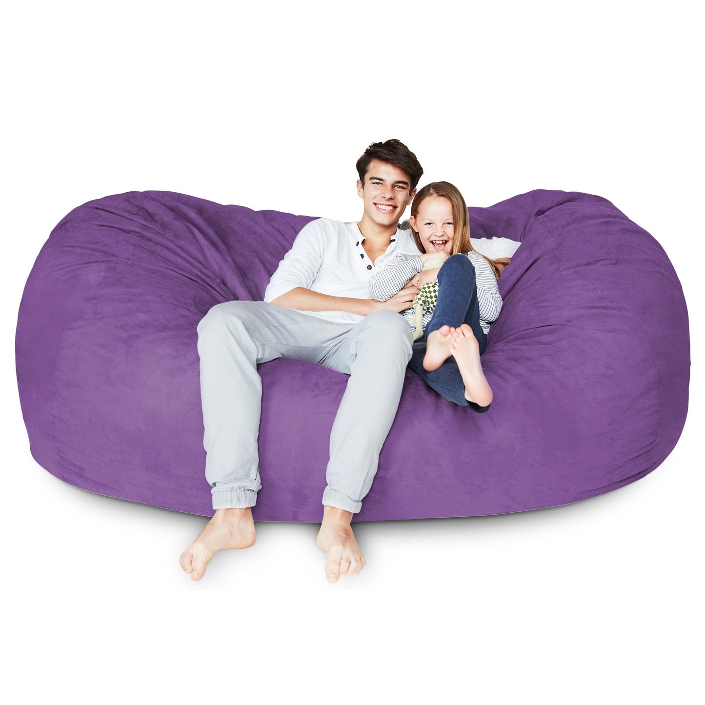 Lumaland Luxurious Giant 7ft Bean Bag Chair with Microsuede Cover - Ultra Soft, Foam Filling, Washable XXL Bean Bag Sofa for Kids, Teenagers, Adults - Sack Chair for Dorm, Family Room - Purple