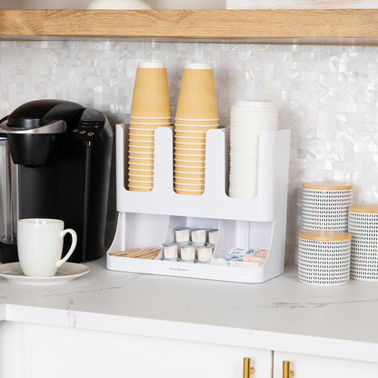 Mind Reader Cup and Condiment Station, 6-Compartment Countertop Organizer for Coffee Bar (White)