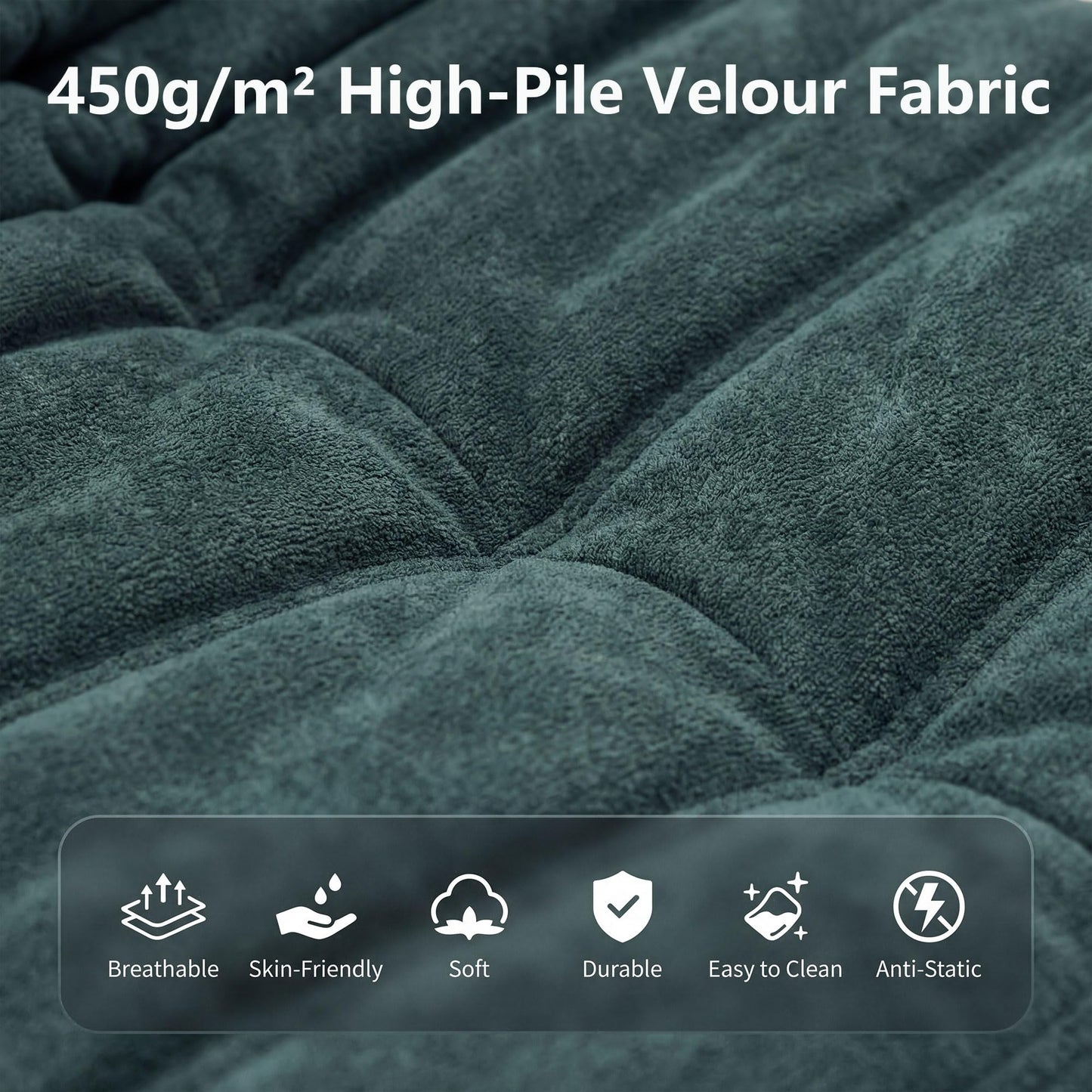 Bean Bag Loveseat for Adults, 51.18" Double Floor Lounge Sofa with Reinforced Armrests, 30D High-Density Foam Support, Premium 450G Velvet Soft Seating for Living Room & Bedroom, Dark Green
