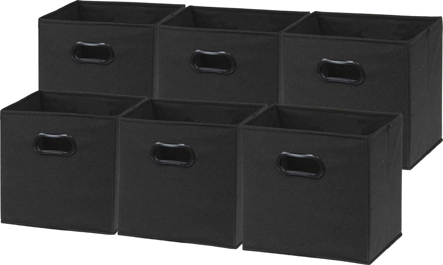 Simple Houseware Foldable Cube Storage Bins - 11-Inch Black Fabric Organizers with Handles | 6-Pack for Closet & Shelves