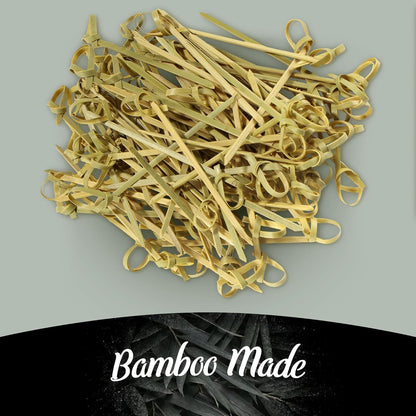 BambooMN 3.5" Green Knot Knotted Bamboo Skewers for Cocktails, Hors D'oeuvres, 200 Pieces for Events