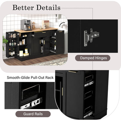 Amposei Kitchen Sideboard Storage Cabinet 54’’ Wooden Credenza Buffet Coffee Bar Cabinet with Drawers, Adjustable Shelves for Living Room Dining, Black