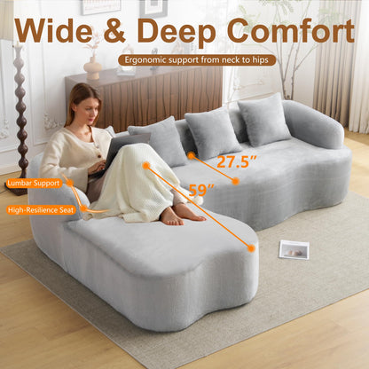 104.7” Cloud Sectional Sofa with Chaise Lounge, Boneless Curved Couch, Deep Seat Chenille Fabric Oversized Modern Sofa for Apartment Living Room