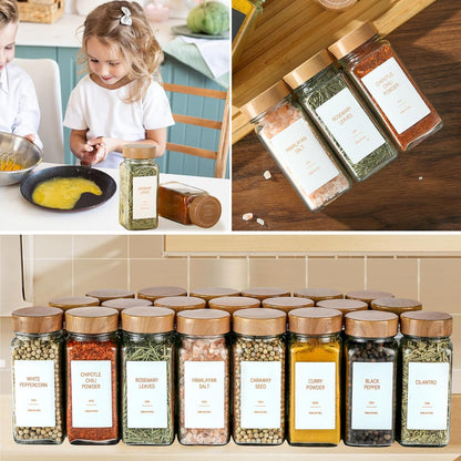 TESUNMU Label4oz (48) Spice Jars with Seasoning Containers, Glass Spice Bottles with Shaker Lids,Funnel, Chalk Pen