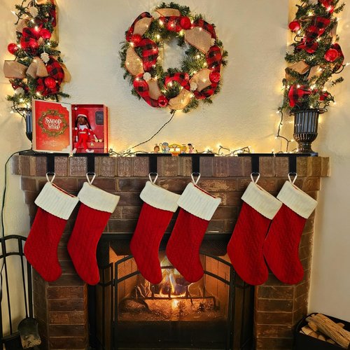 BlissfulTie Christmas Stocking Holders for Mantle Set of 6, Stocking Hangers for Mantel Weighted, Heavy Duty, Flat, for Garland, Fireplace, Wall (Black)