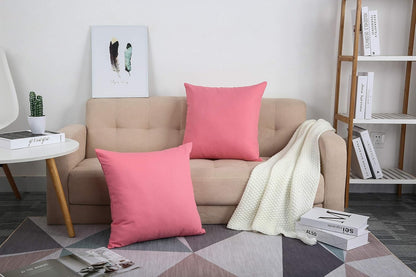 TangDepot Handmade Decorative Solid 100% Cotton Canvas Throw Pillow Covers - 2 Pieces, 16"x16", Pink