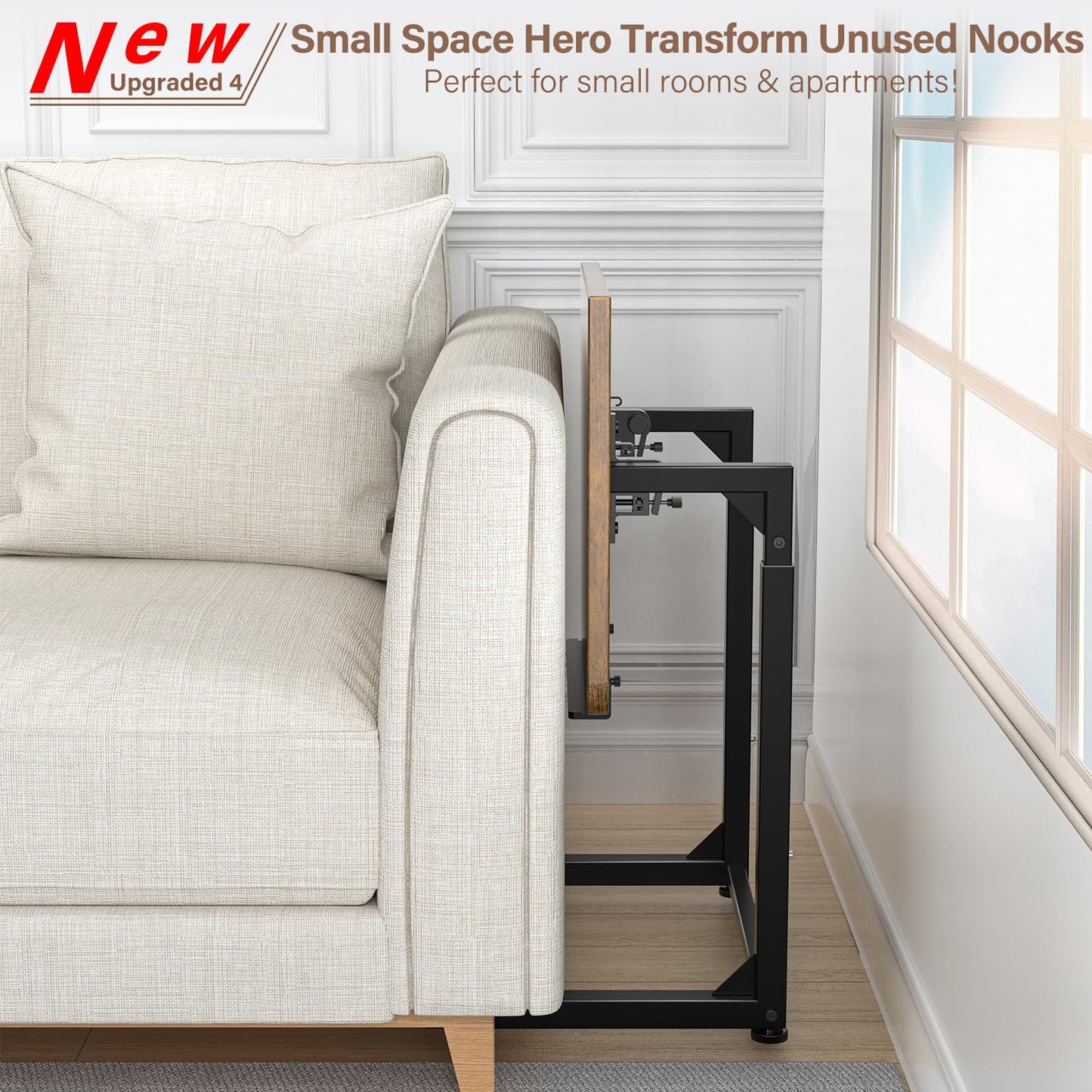 Tv Tray Table Set of 2, 8-Level Adjustable Height Couch Side Table，90° Tilt Angle Adjustments C-Shaped End Table, with Phone & Tablet Slot Sofa Computer Desk for Couch, Sofa, Bed, Chair, Living Room