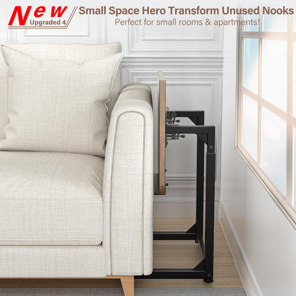 Tv Tray Table Set of 2, 8-Level Adjustable Height Couch Side Table，90° Tilt Angle Adjustments C-Shaped End Table, with Phone & Tablet Slot Sofa Computer Desk for Couch, Sofa, Bed, Chair, Living Room