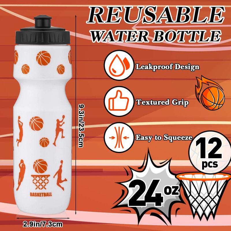 Talltalk 24 Pcs Basketball Party Favors Pack Basketball Bags and Water Bottle Set Drawstring Bags Bulk Gift Goodie Treat Bag 24oz Water Bottle Cup Team Gifts Accessories