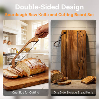 Wnfou Sourdough Bread Board Set, 16" Bread Bow Knife and Cutting Board with Crumb Tray, Magnetic Storage, Ergonomic Design, Perfect for Bagels, Homemade Bread, Ideal Baking Gift for Women