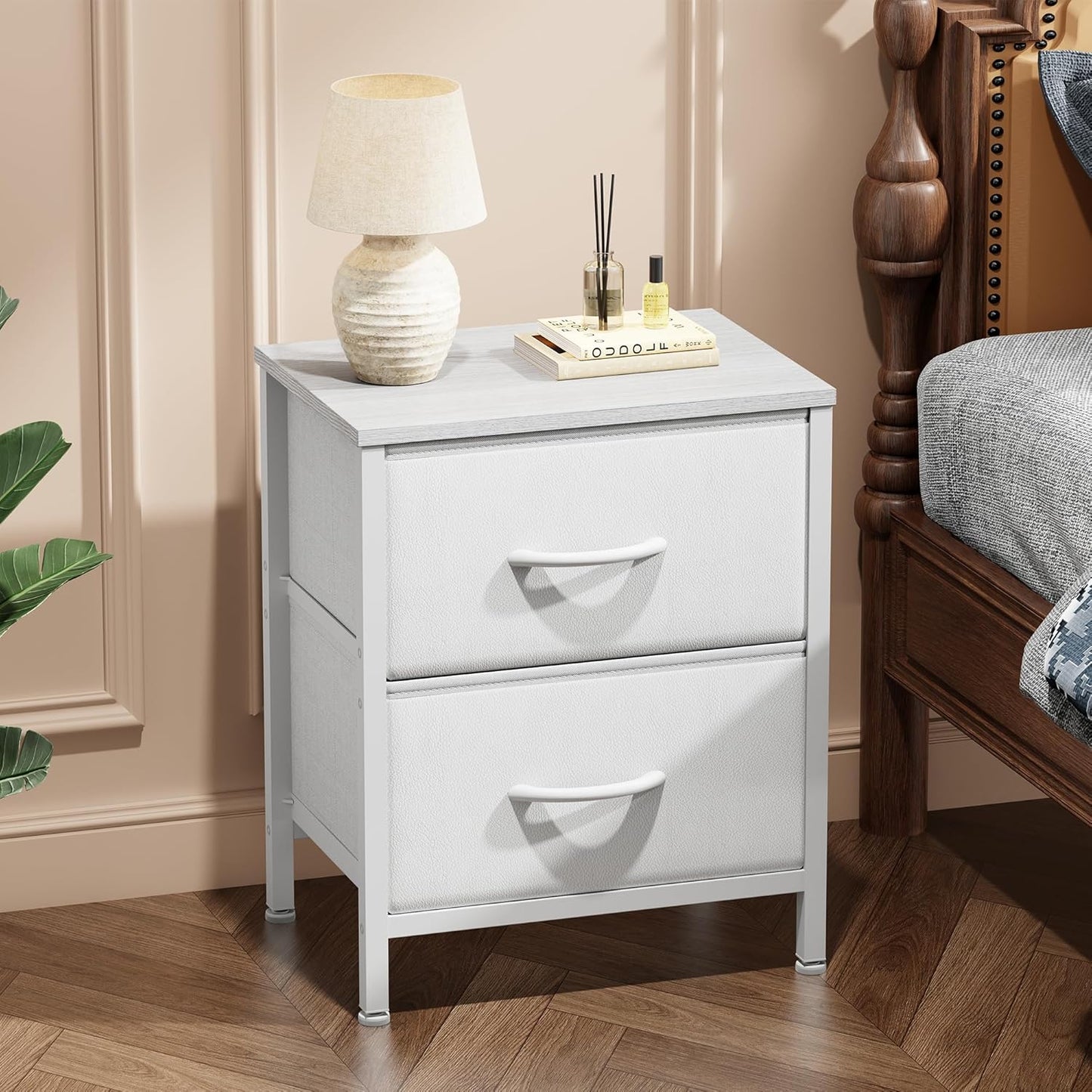 2 20" Closet, Sweetcrispy Nightstand with Storage Drawers, Height Small Bed Side Furniture End Table, Wooden Top Fabric