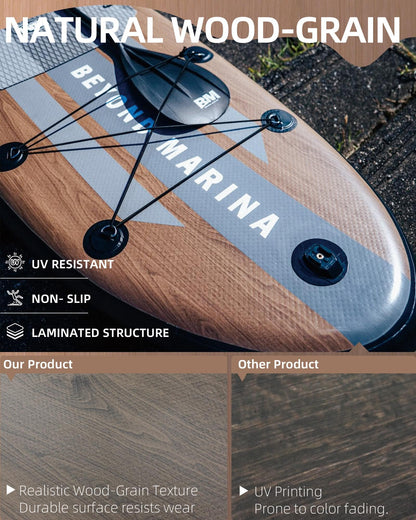 BM Paddle Board Inflatable Stand Up Paddle Board, SUP Paddleboard for Adult, Premium Accessories | Non-Slip EVA Deck & Foam Handles, Camera Mount, Double Action Pump, 85L Travel Backpack, Teak