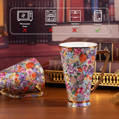 KAMMAK Ceramic Coffee Mugs 20 oz Tall Porcelain Coffee Cups Set of 2 Large Novelty Mugs with Handle Vintage Tea Cups Cappuccino Mug for Latte, Americano, Breakfast Cereal, Hot Cocoa, Drinks