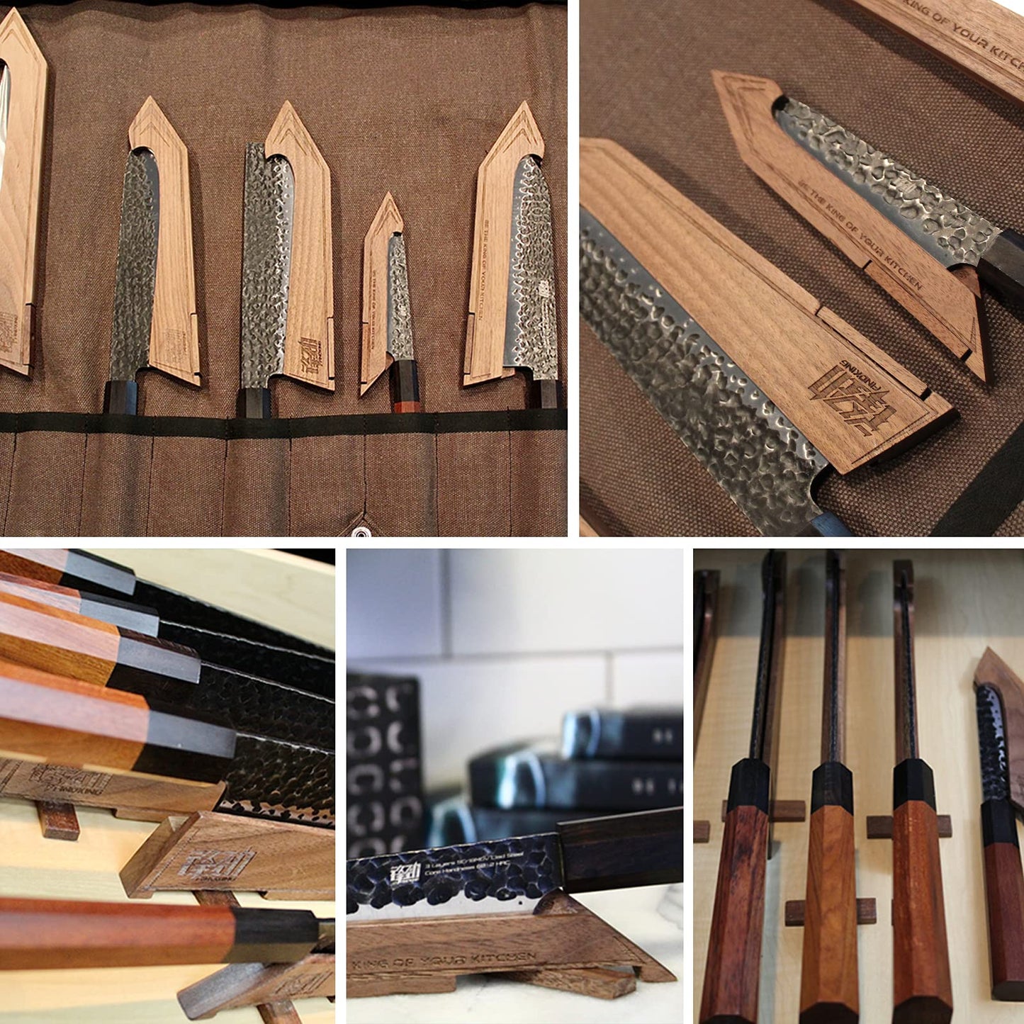 FINDKING Magnetic Edge Guard with Stand, Walnut Wood Blade Cover & Mini Knife Block for Counter Storage, Portable Protector for 5" Paring Knife