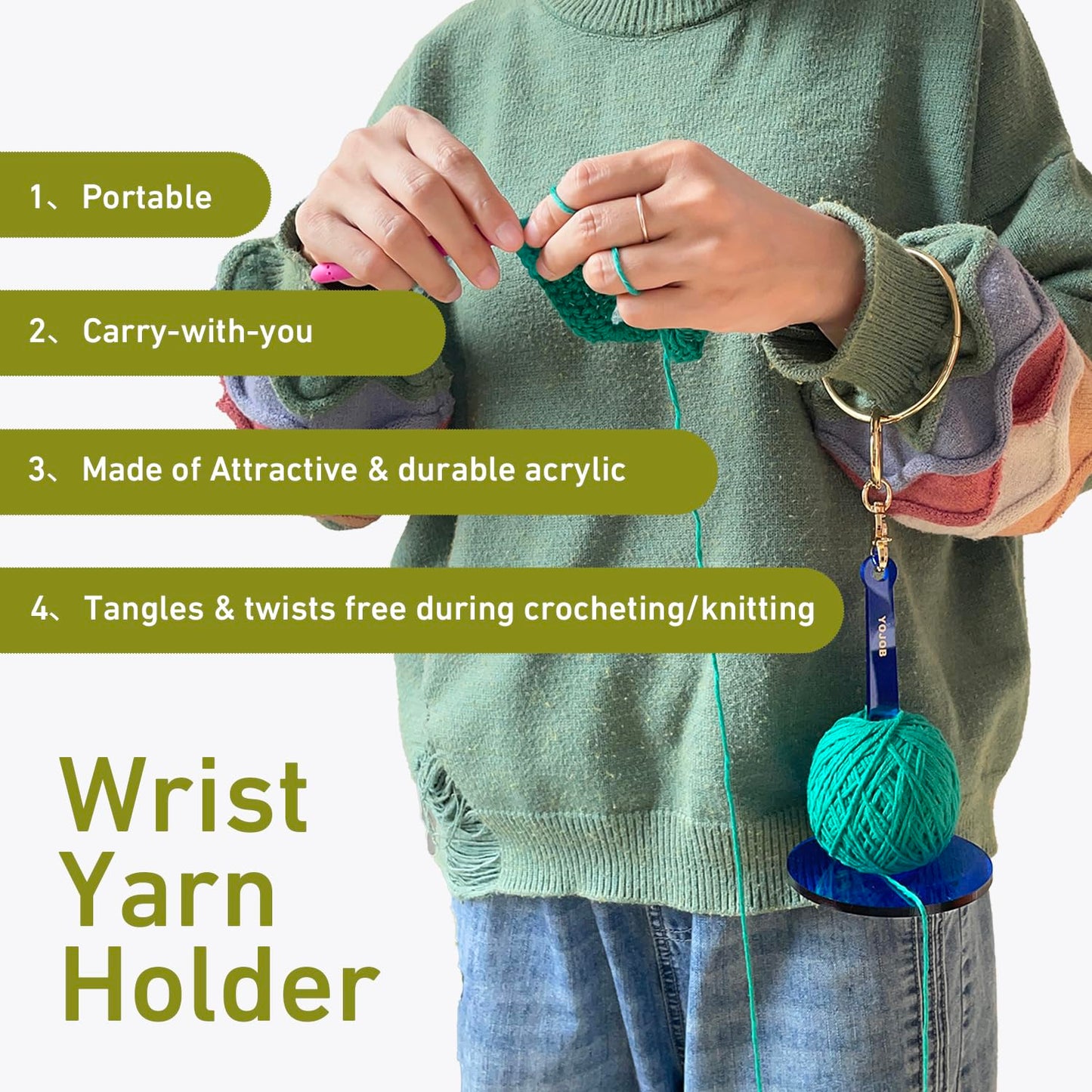 YOJOB Portable Wrist Yarn Holder for Crocheting & Knitting, Anti-Tangle Yarn Spinner for Yarn Balls and Center-Pull Cakes‌, Ideal Crochet Kit for Crafters (Blue)
