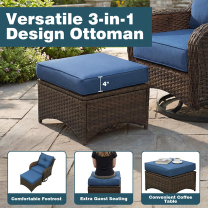 SAILARY Patio Furniture Set, 7PCS Outdoor Wicker Conversation Set with 6" Thick Cushions, High Back Rattan Sofa & Swivel Rocker Chairs, Weather Resistant Olefin Fabric for Garden, Poolside, Navy Blue