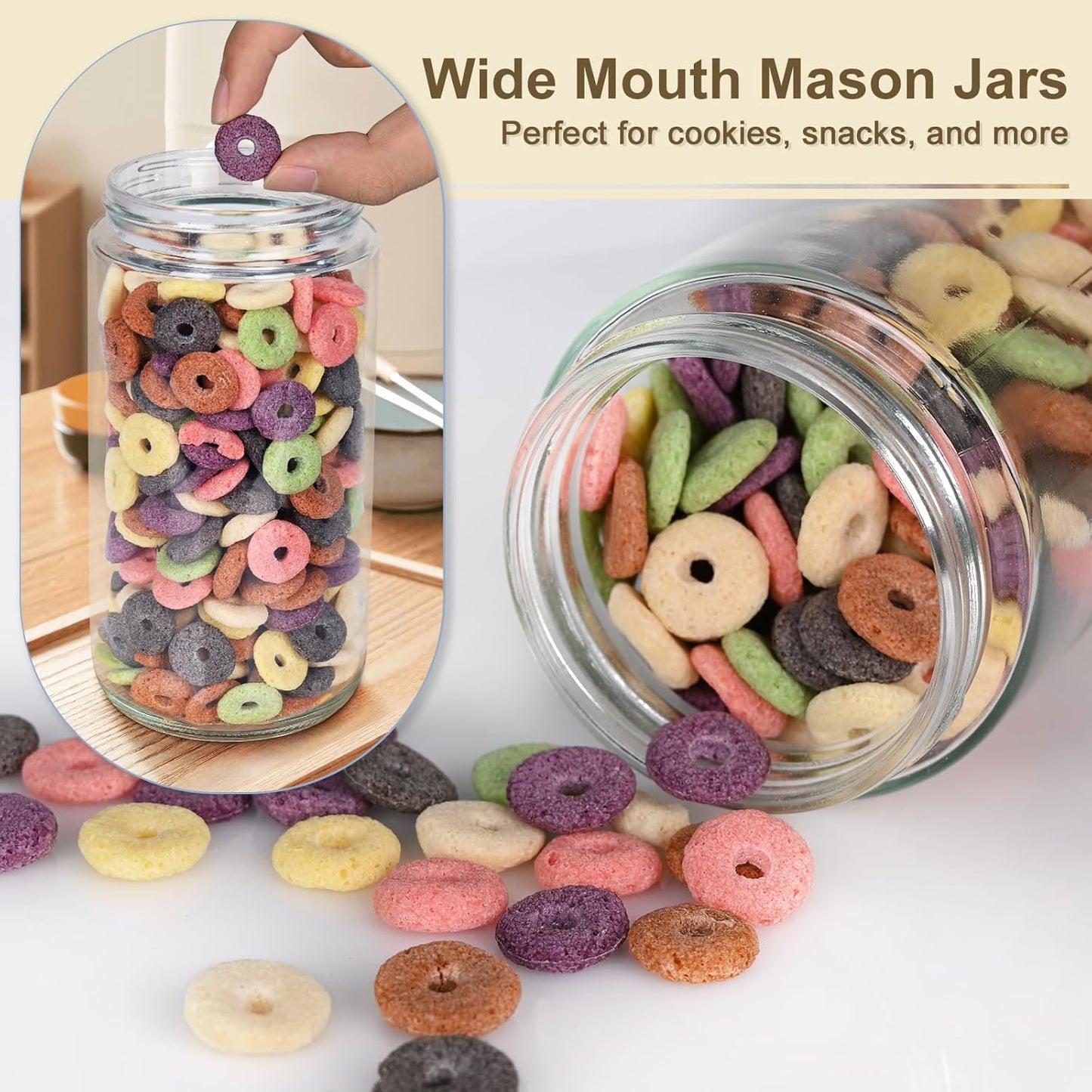 24oz 9 Pack Overnight Oats Containers with Lids, Wide Mouth Mason Jars with Lids, Glass Jars with Airtight lid for Chia