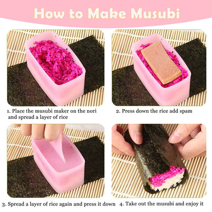 6 Pcs/Set Musubi Maker Kit with Luncheon Meat Slicer - Non-Stick Rice Ball Onigiri Press Mold, BPA-Free Sushi Mold for Hawaiian Musubi