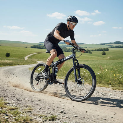 Ecarpat Folding Mountain Bike- 26 Inch Bikes for Adults, 21 Speed Full Suspension Foldable Bike for Men or Womens Bike Riders, High Carbon Steel Frame Dual Disc Brake MTB for Trek and Commuter