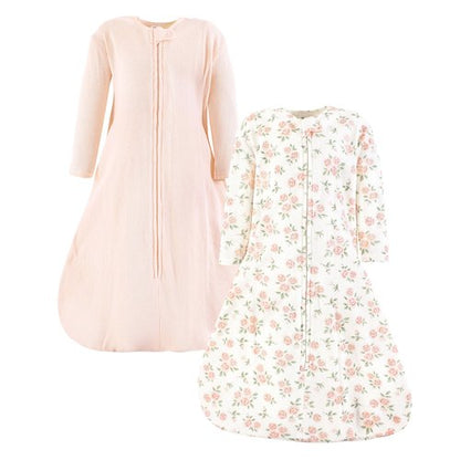 Hudson Baby Unisex Baby Thermal Long Sleeve Sleeping Bag 2pk, Soft Pink Sage Rose, 6-12 Months