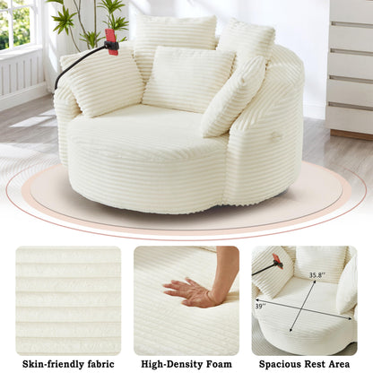 ERYE 360° Swivel Accent Barrel Chair Round Sofa Chaise with 5 Pillows and Adjustable Phone Holder, Modern Round Lazy Armchair for Living Room, Bedroom, Office and Hotel
