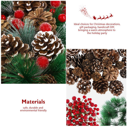 Fovths 232 Pieces Christmas Wreath Making Decoration Artificial Pine Cone Berry Set Pine Natural Pinecones Branches for Xmas Tree Ornament Home Fall Winter Christmas Party DIY