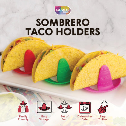 Talisman Designs Sombrero Taco Holders - Set of 4, Hold & Fill Small or Large Tacos | Crunch & Soft