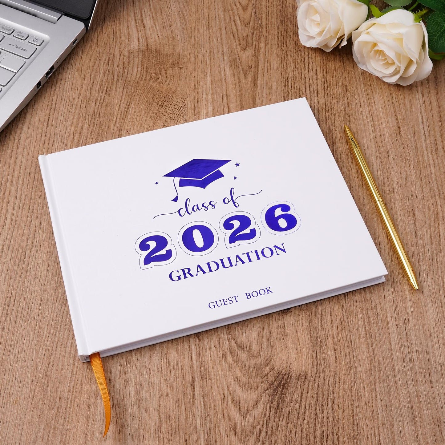 Graduation Guest Book, Class of 2026 Graduation Guest Book with Pen, Hardcover Guest Sign in Book, Memory Scrapbook, Graduation Decorations, Grad Party Supplies for High School，College (Blue)