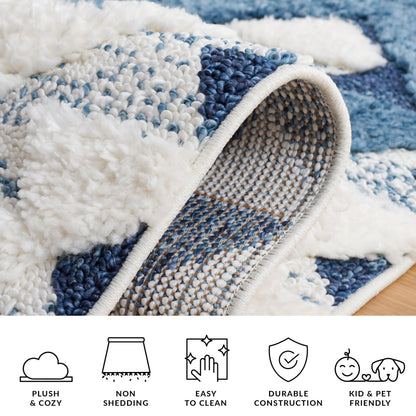 SAFAVIEH Area Rug 8x10 - Moroccan Tassel Shag Collection - Large - Blue & Ivory, Non-Shedding & Easy to Clean, Plush High-Low Texture, Ideal for Living Room, Bedroom, Dining Space (MTS688M)