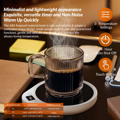 Mug Warmer, Upgrade Coffee Warmer & Cup Warmer for Desk with 3 Temperature Settings, More Hot Coffee Mug Warmer with Timer & 4H Auto Shut Off for Keep Best Flavor for Cocoa, Tea, Water, Milk, Black