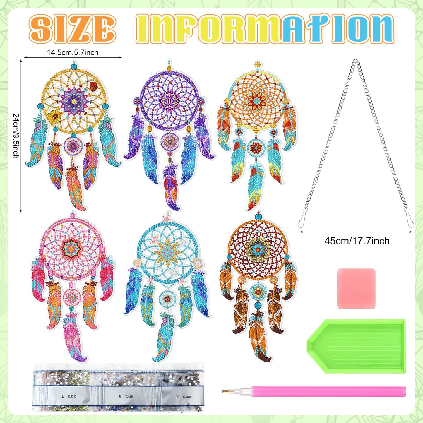 Honoson 6 Pcs Mandala Dream Catcher Diamond Painting Kits for Adults Suncatcher Diamond Art Hanging Kits Wind Chimes 5D Rhinestone Suncatcher Crystal Hanging Ornament for DIY Craft Window Home Decor