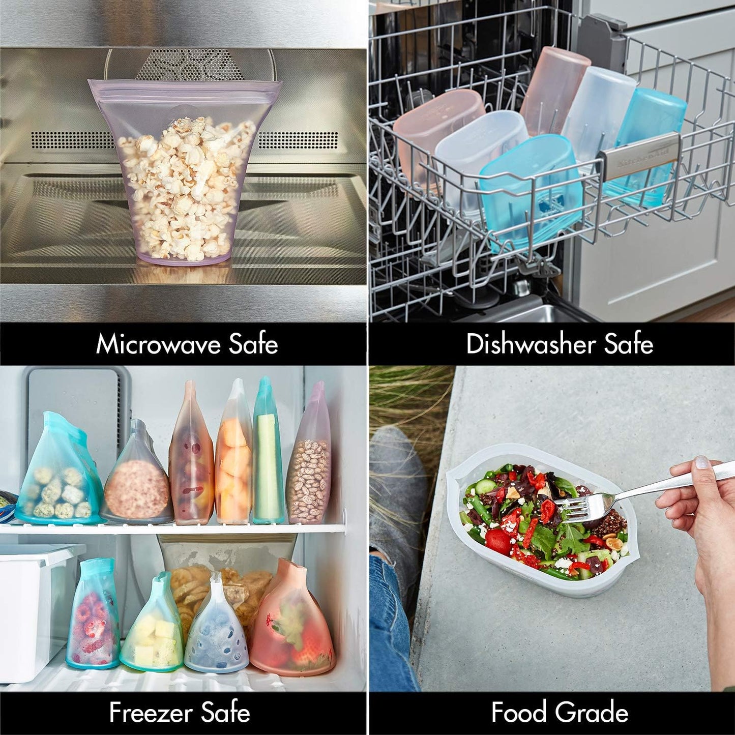 Zip Top Reusable Food Storage Bags | Silicone Meal Prep Container, Sandwich Bag [Teal] | Microwave, Dishwasher and