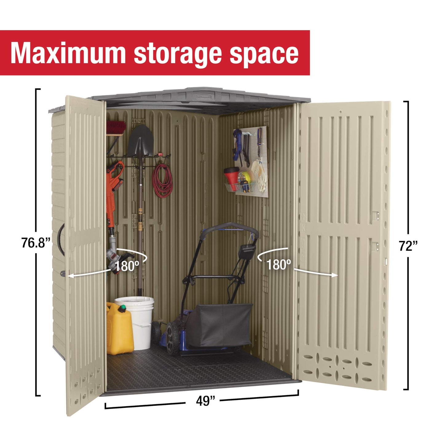Rubbermaid Large Vertical Resin Outdoor Storage Shed With Floor (6.2 x 4.6 Ft), Weather Resistant, Beige/Brown, Organization for Home/Backyard/Garden Tools/Lawn Mower/Bike Storage/Pool Supplies