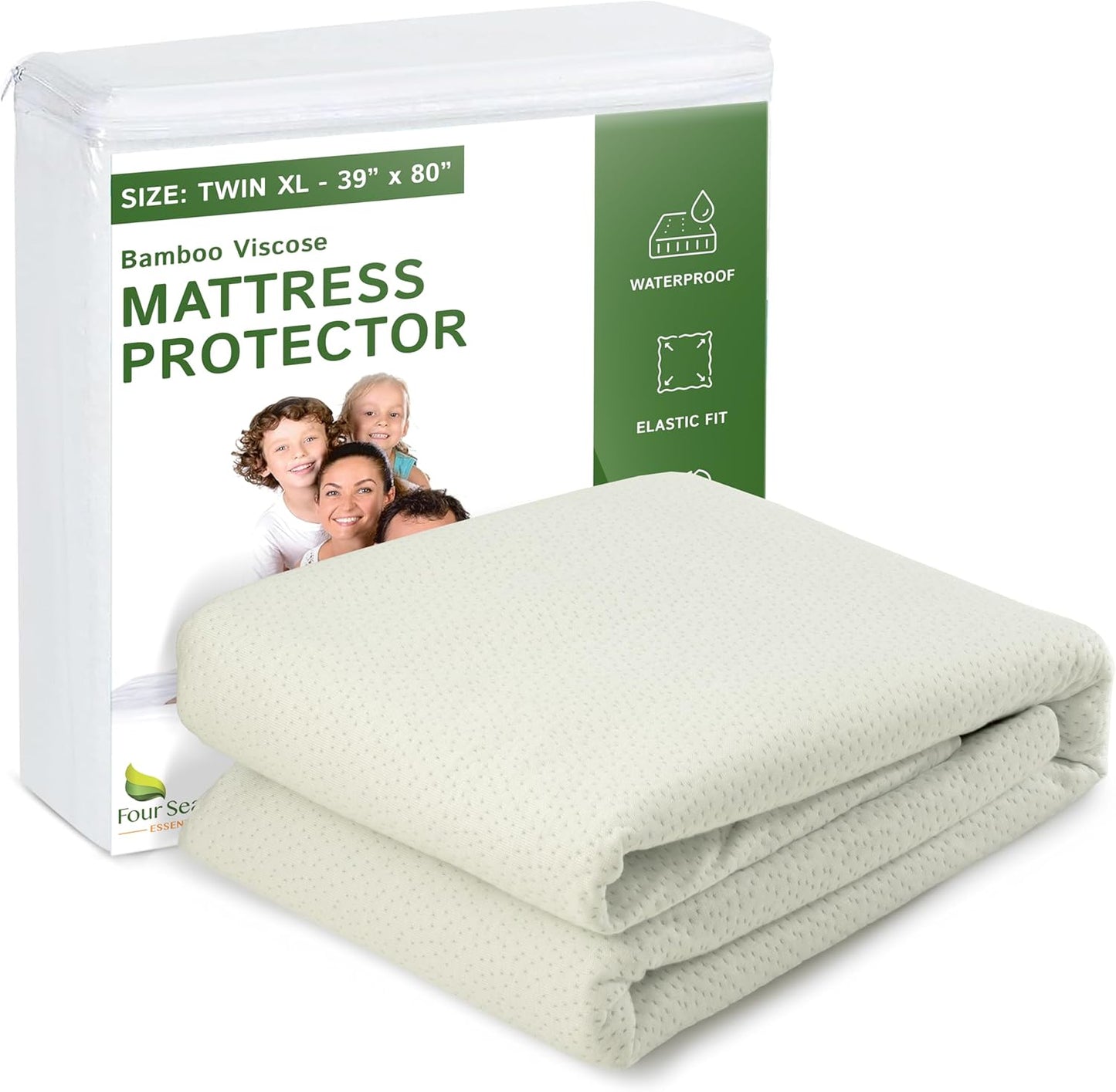 Four Seasons Essentials Twin Extra Long (XL) Size Waterproof Mattress Protector - Cooling Viscose Derived from Bamboo