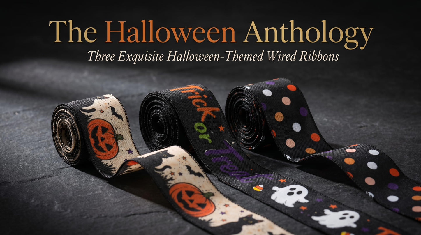Halloween Wired Edge Ribbon, Ghost Pumpkin Boo Cat Ribbon for Wreath Making, Black Orange White Craft Ribbon for Bows, DIY Decorations & Gift Wrapping, 3Rolls, 2.5 Inch x 15 Yards