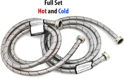 Set of Hot and Cold Stainless Steel Washing Machine Hoses, 6ft Long, Burst Proof Water Supply Lines