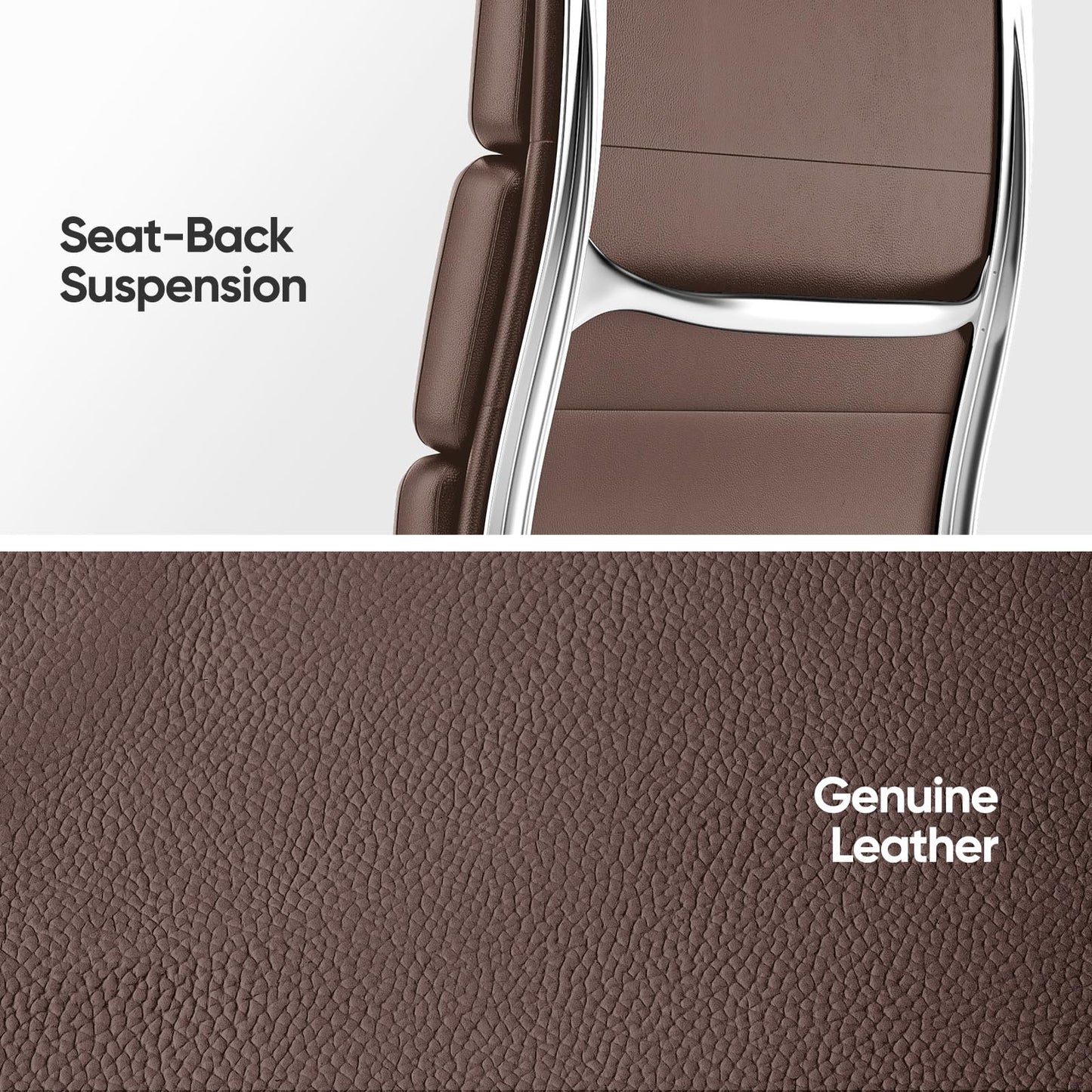 OTDMEL Genuine Leather Office Chair, Padded High Back Ergonomic Executive Desk Chair with Aluminum Arm Rest and Base, Swivel Wheels with Lumbar Support & Tilting Function, Hight Adjustable, Dark Brown
