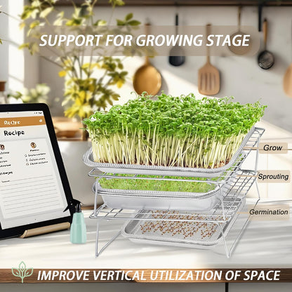 2-Tier 14 inch Sprouts Growing Rack Shelf, Metal Foldable Plant Stand for Sprouting Tray Indoor, Seed Starting Tray