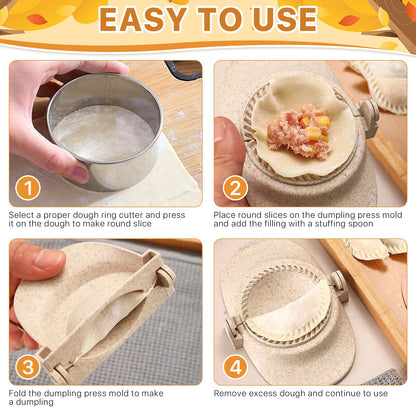 Worldity 7 Pieces Empanada Maker Press, All-in-One 3 Size (4.25/3.14/2.67in) Dumpling Maker Press with Dough Cutter and Stuffing Spoon, Dumpling Mold for Pierogi, Chinese Dumplings, Ravioli and Pie
