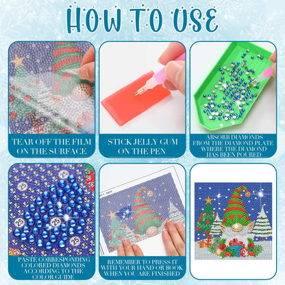 TecUnite 9 Pcs Christmas Diamond Painting Art Gnome Diamond Painting Kit for Beginners DIY Rhinestone Gem Crafts for Home Wall Decor 6 x 6 Inch (Classical)