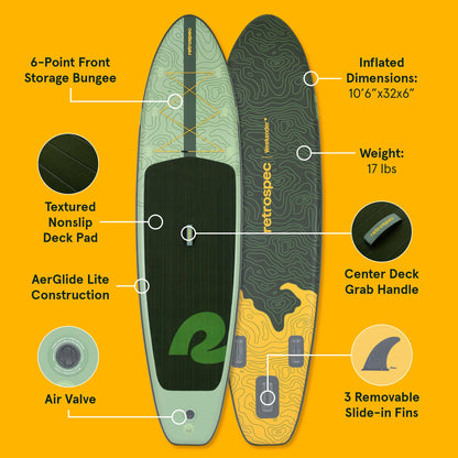 Retrospec Weekender Inflatable Paddle Board with Beach Accessories - 10'6" X 32in SUP Board, Textured Deck Pad, Pump & Travel Bag - Lightweight iSUP