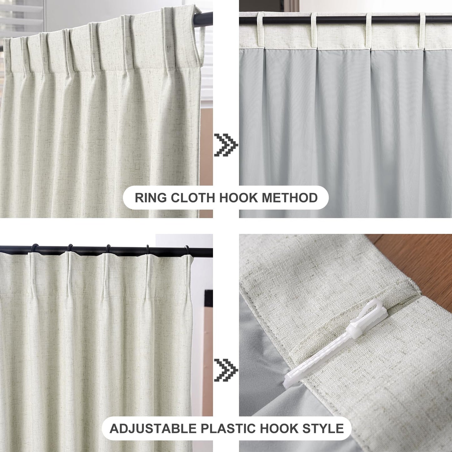 IVAPUPU Natural Linen Blend Pinch Pleated Curtains with 63'', 84'', 95'', 108'' Length