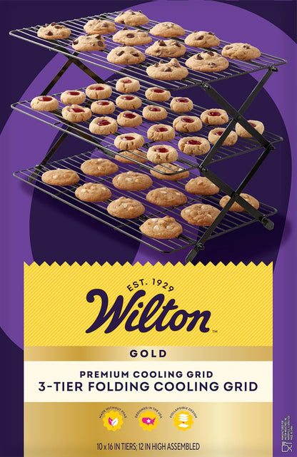 Wilton Gold Non-Stick Bakeware - Premium Warp-Resistant Design | 3-Tier Cooling Rack