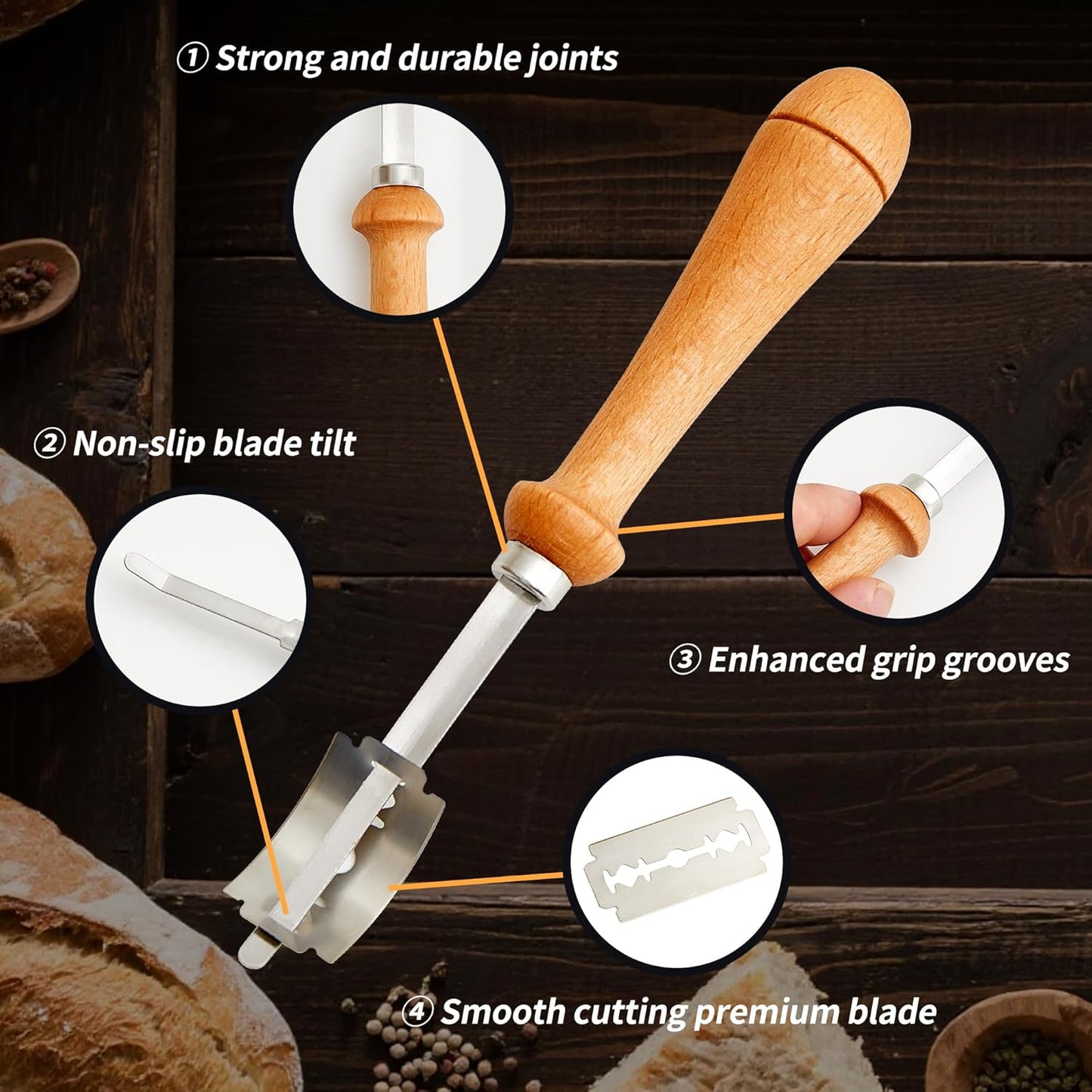 Skiennix Bread Lame - Sourdough Scoring Tool with 10 Razor Blades & Protective Cover | Essential Baking Supplies