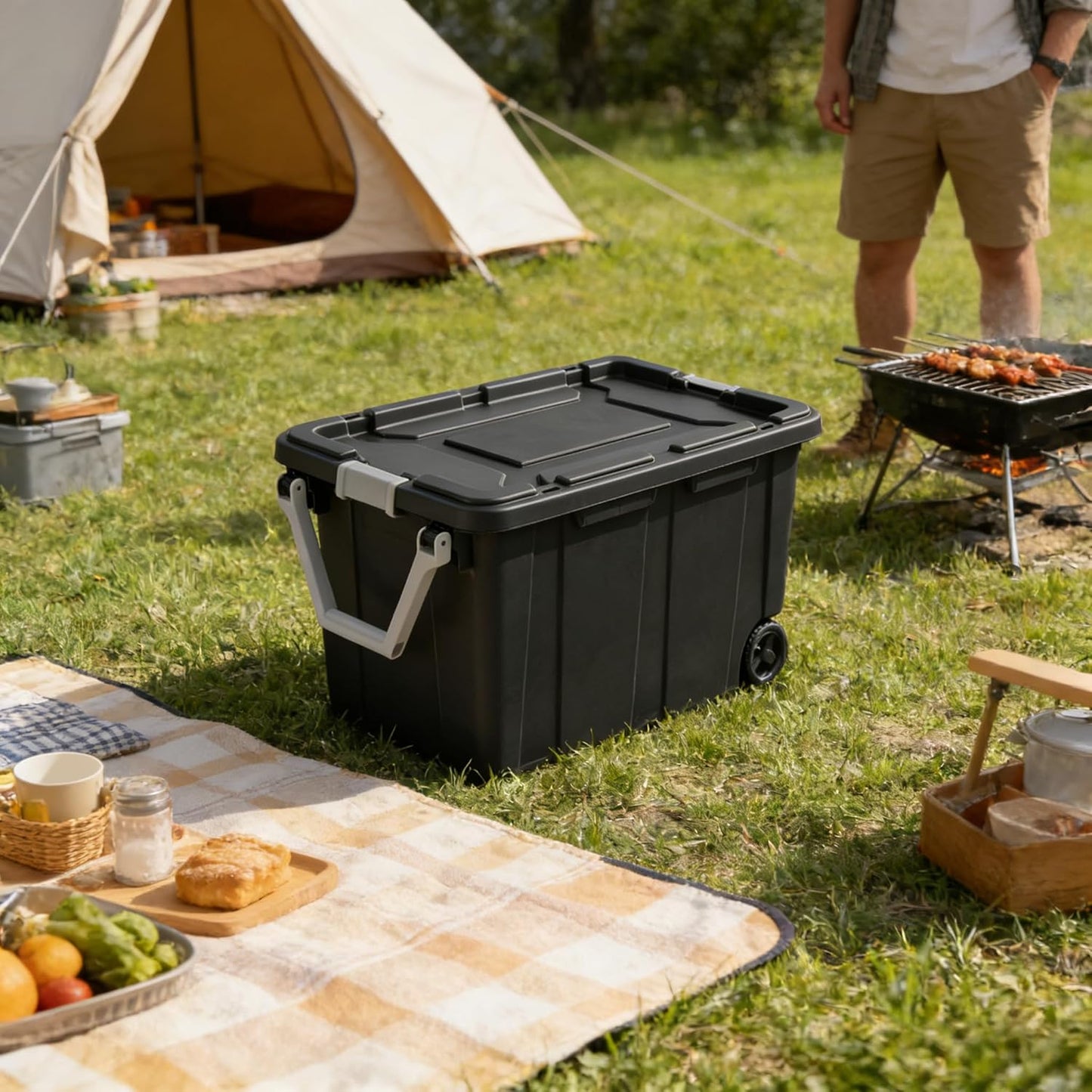 Skiennix 40 Gallon Storage Bin - Extra Large Tote with Wheels & Lid for Attic, Basement, Garage | Dark Gray