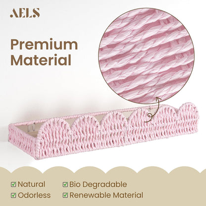 Set 4, AELS Scalloped Nursery Bookshelf, of Picture Ledge Shelf for Wall Decor, Woven Natural Fibre Floating Shelves